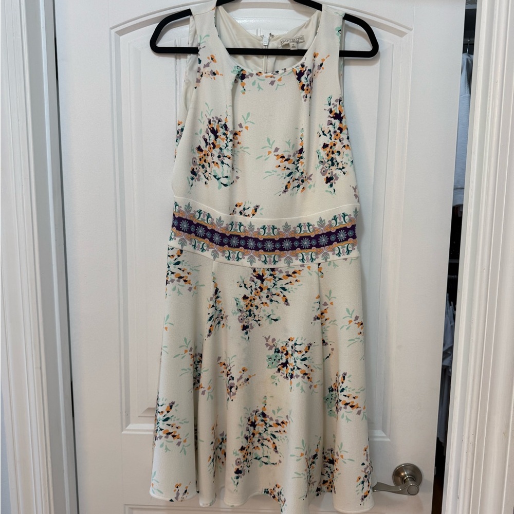 Eva Mendes Cream Pink Tiered Halter Midi Dress